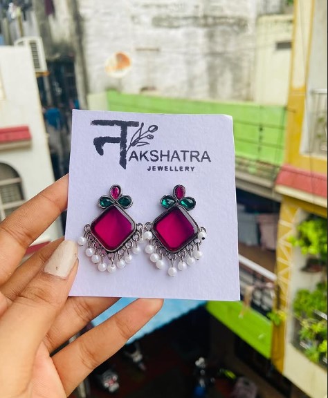 Ruby Pearl Oxidised Mini Jhumka Earrings