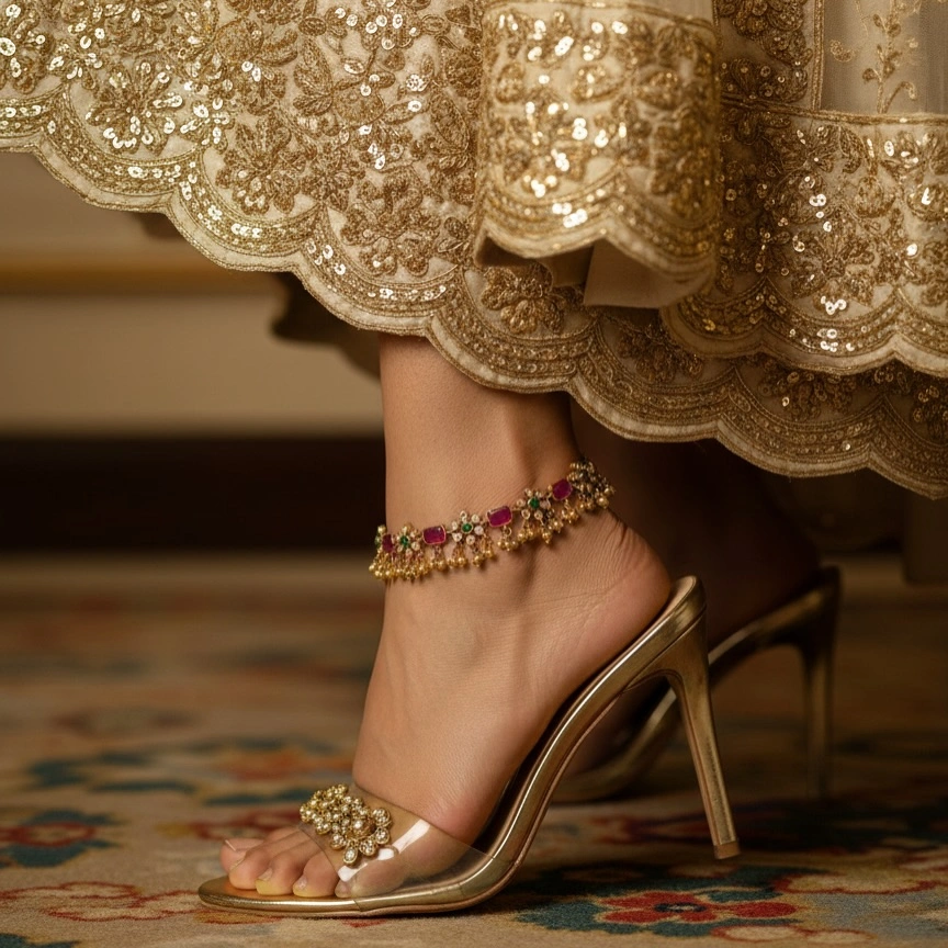 Nakshatra Ruby Kundan Bridal Anklet (Payal)